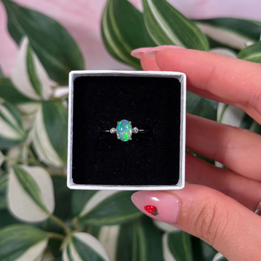 Size 5 Ethiopian opal/cubic zirconia ring E