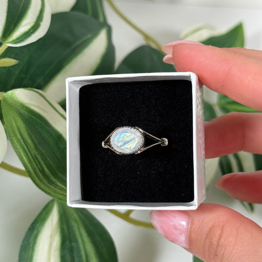Size 8 rainbow moonstone ring