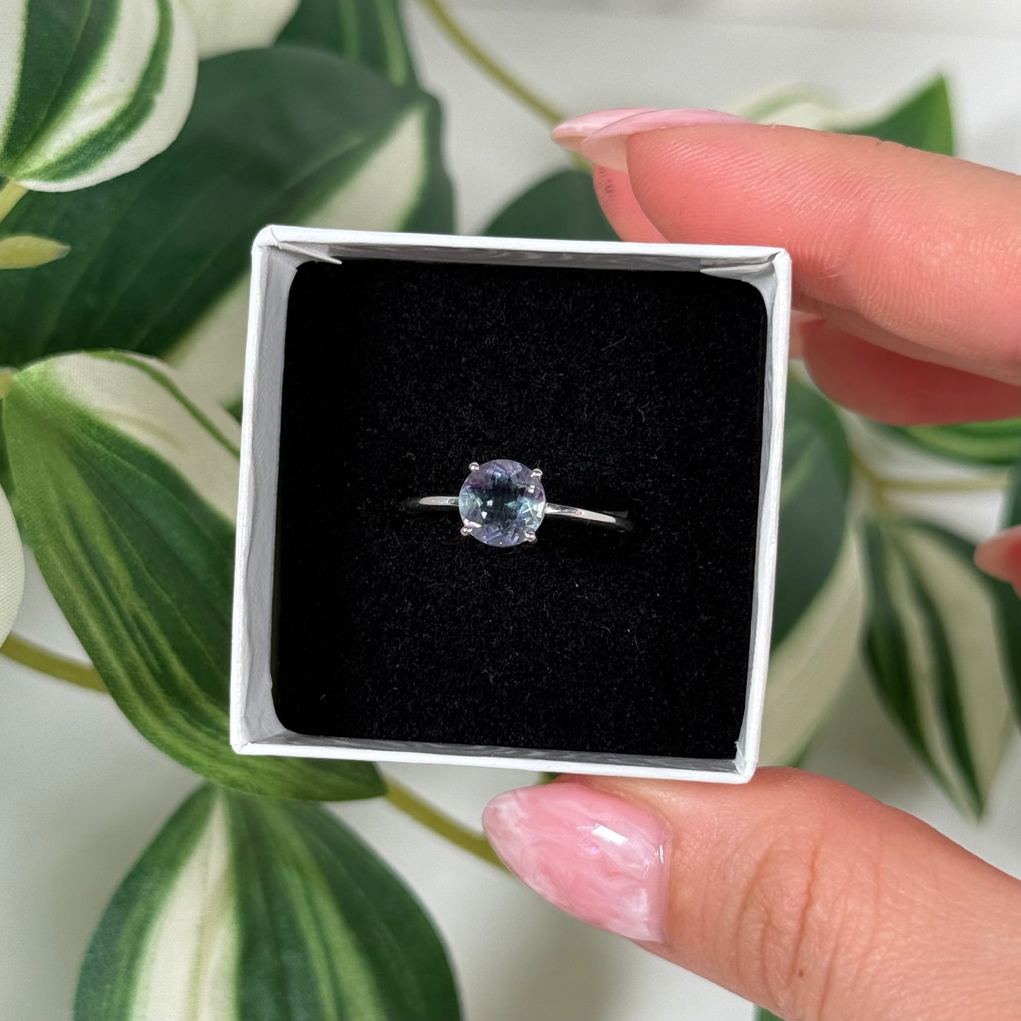 Size 8 rainbow fluorite ring (pick shape)