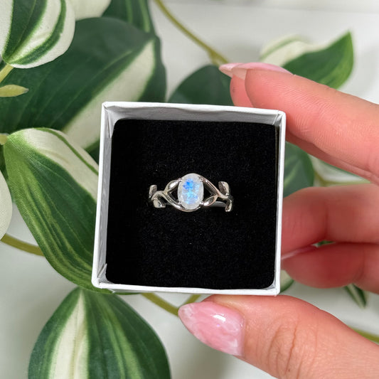 Rainbow moonstone vine ring (Sizes 6, 7, 8)