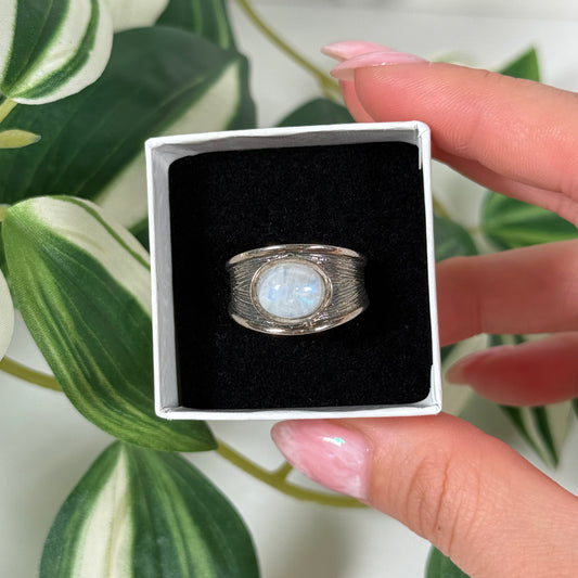 Rainbow moonstone ring (Sizes 7, 8)