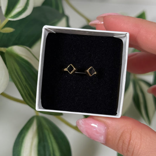 Gold plated black onyx stacking ring (Sizes 6, 7, 8)