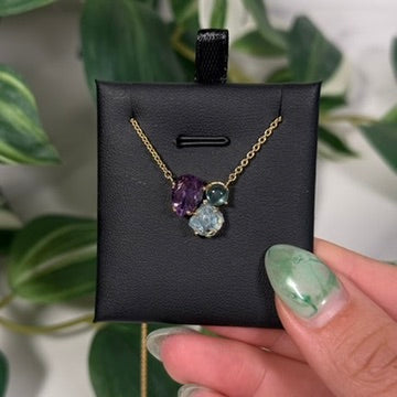 Gold amethyst/aquamarine/blue apatite necklace