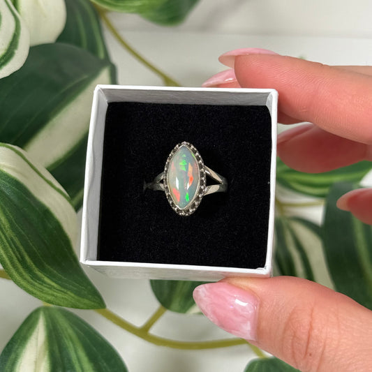 Size 6 Ethiopian opal marquise ring
