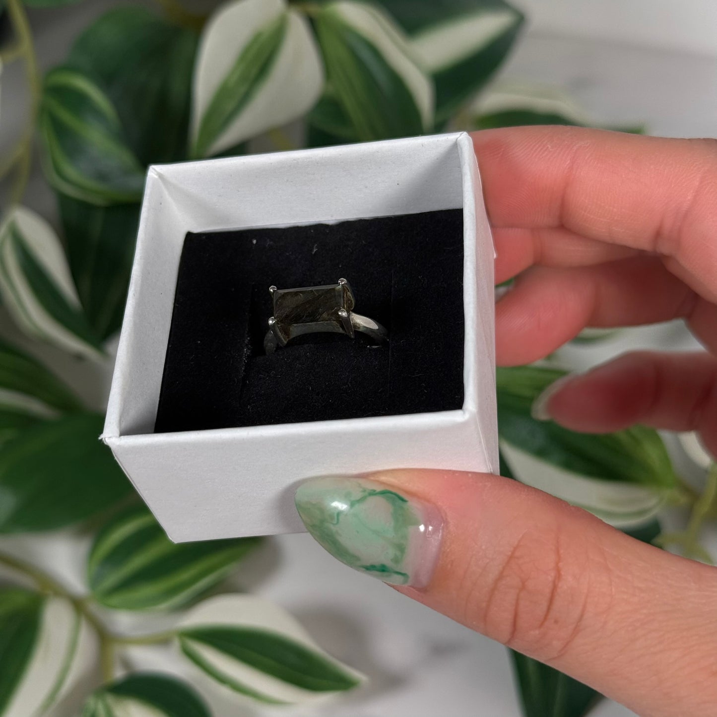 Size 5 peach labradorite ring