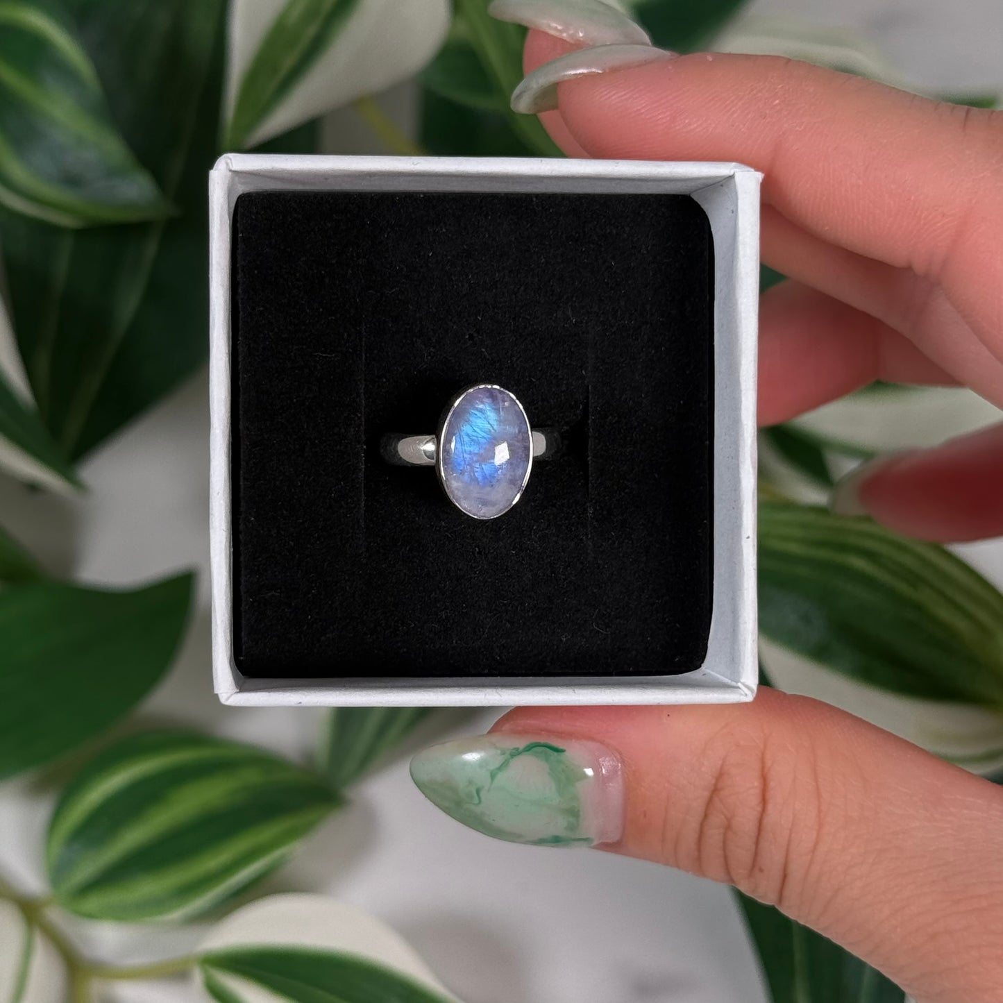 Size 5 purple dyed moonstone ring