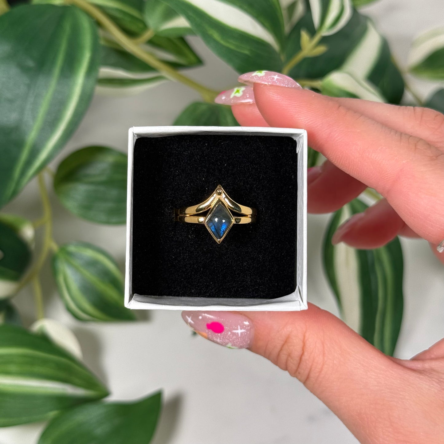 Gold plated labradorite ring (Sizes 5, 6, 7, 8, 10)