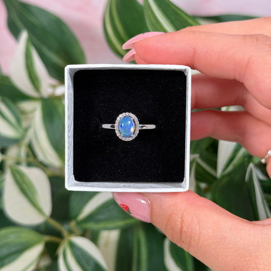 Size 10 Ethiopian opal/cubic zirconia ring C