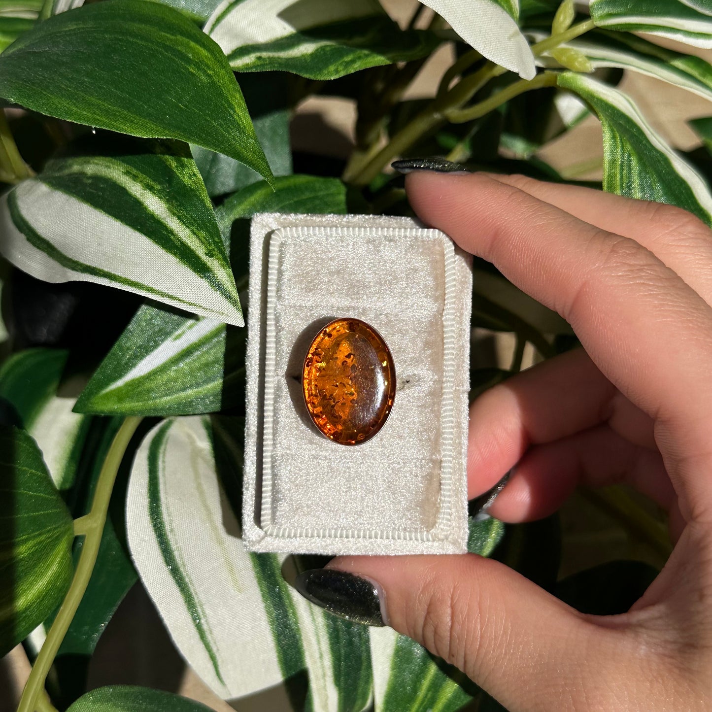 Size 7 big amber ring