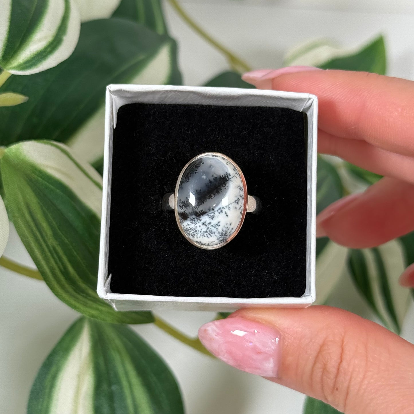 Size 8 dendritic opal ring