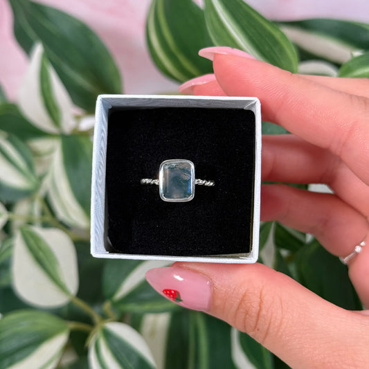 Size 6 Moss agate rectangle ring