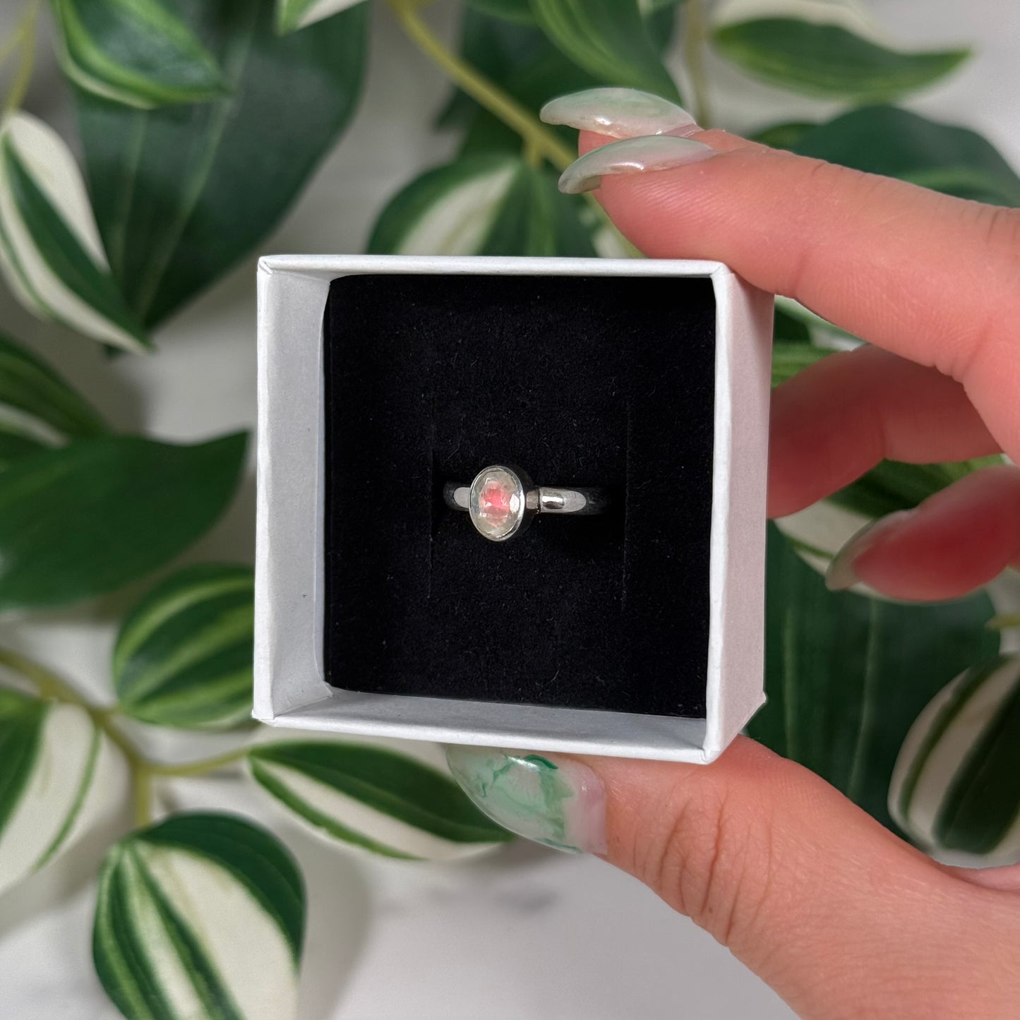 Size 6 orange Madagascar moonstone ring