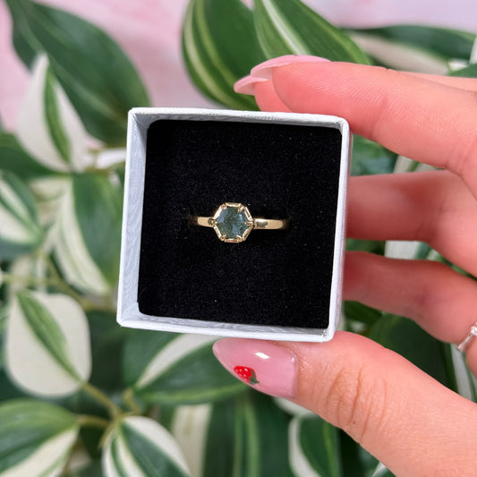 Gold plated moss agate ring (sizes 6, 7, 8, 9)