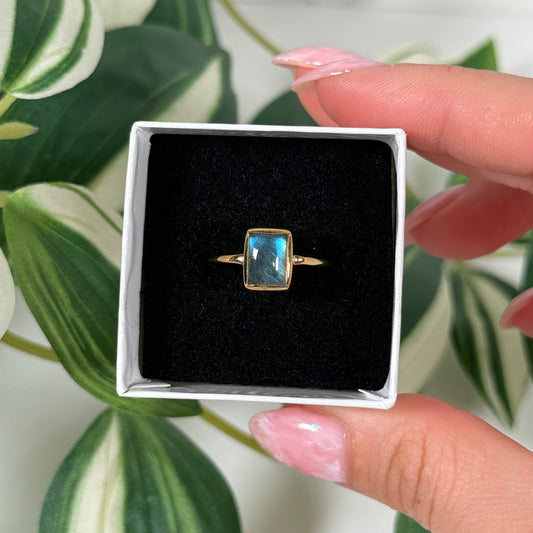 Size 8 gold plated labradorite ring