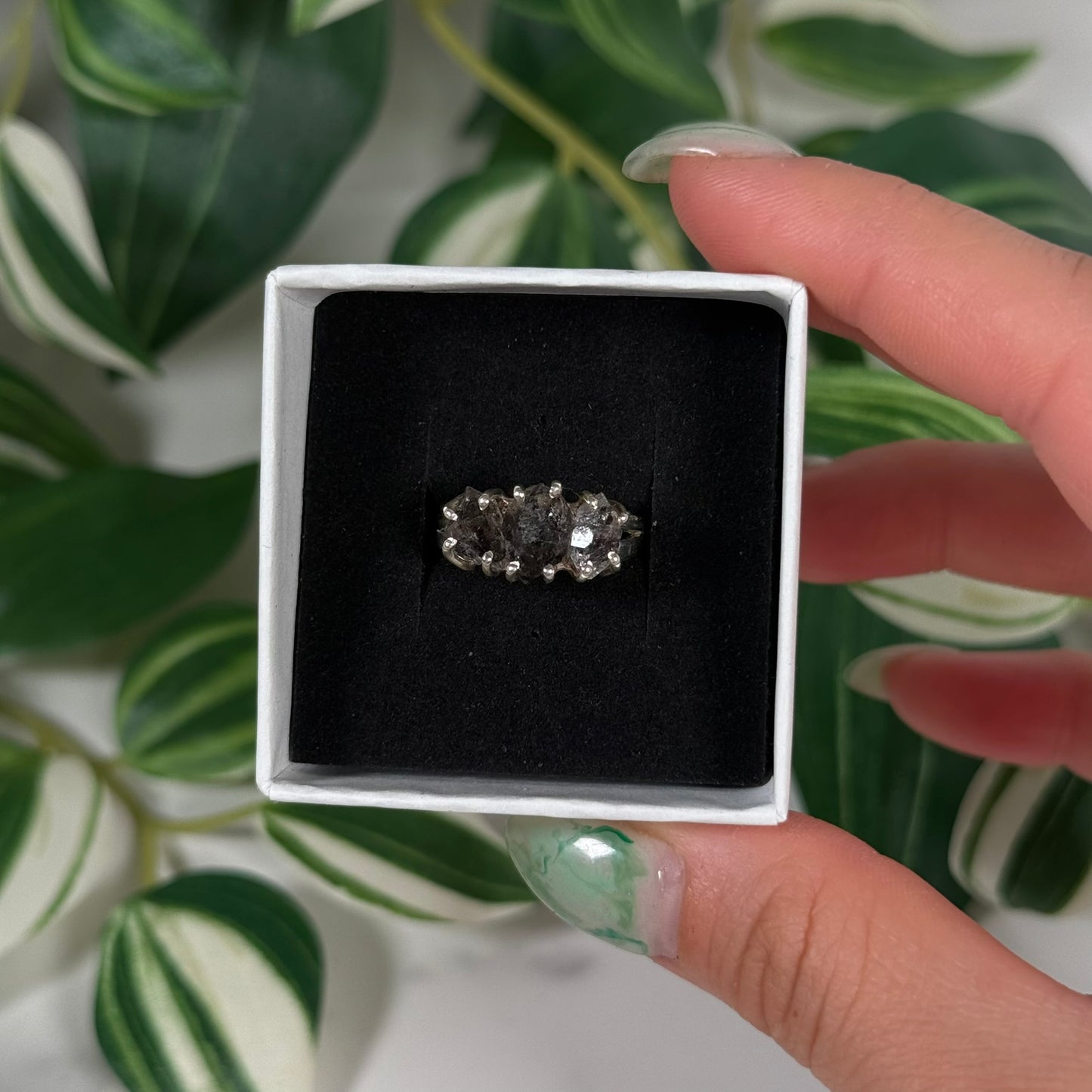 Size 8 triple Herkimer diamond ring