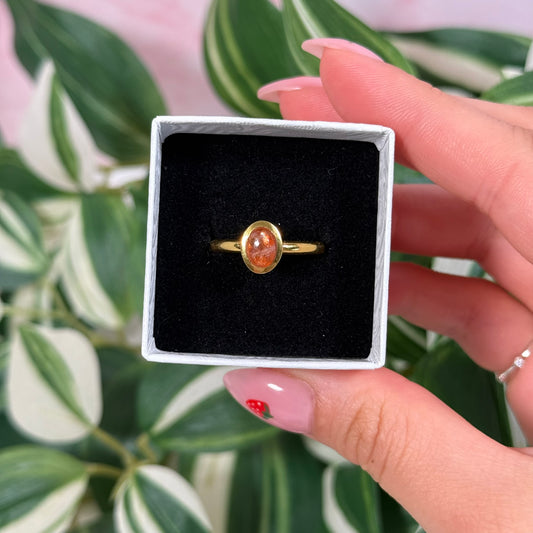 Gold plated sunstone ring (sizes 8, 9)