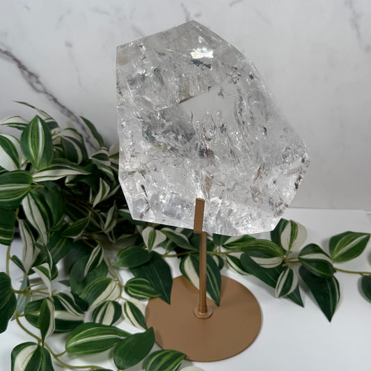 Big clear quartz on stand