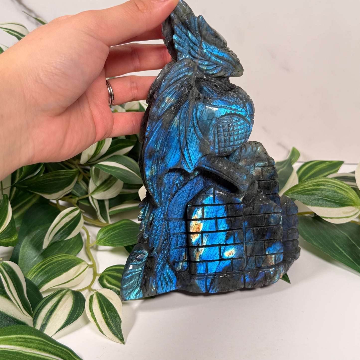 Labradorite dragon castle carving