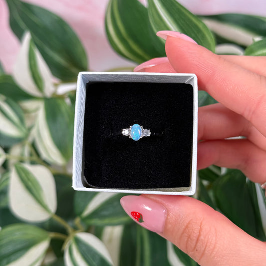 Size 9 Ethiopian opal/cubic zirconia ring D