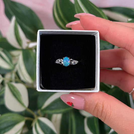 Size 9 Ethiopian opal/cubic zirconia ring E