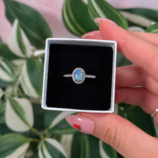 Size 9 Ethiopian opal/cubic zirconia ring F