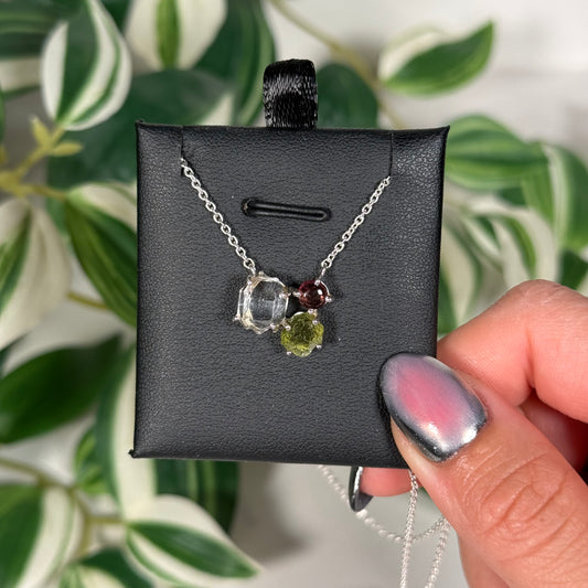 Silver Pakimer diamond/pink tourmaline/green tourmaline necklace