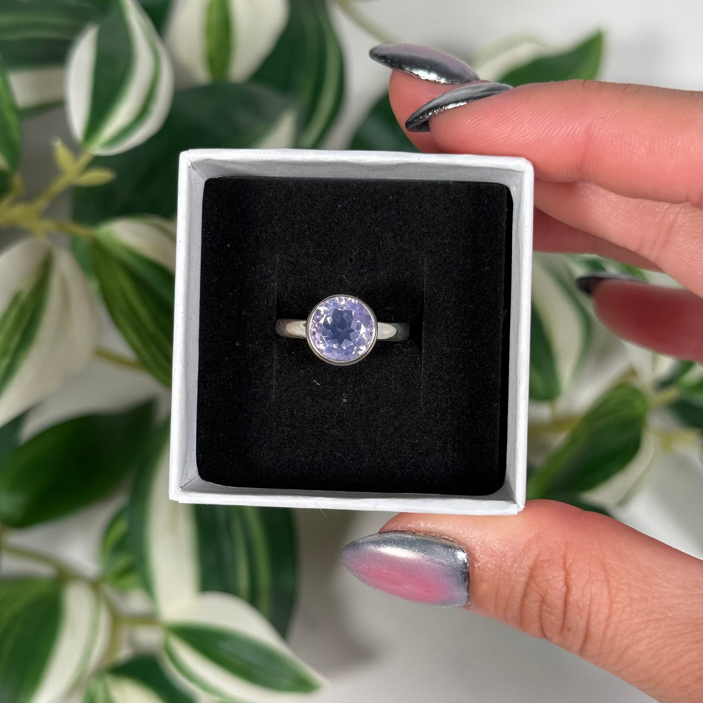 Size 7 lavender moon quartz ring