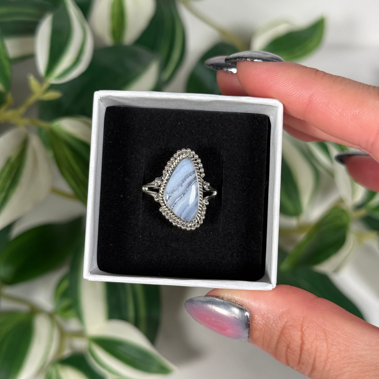 Size 8.5 blue lace agate ring