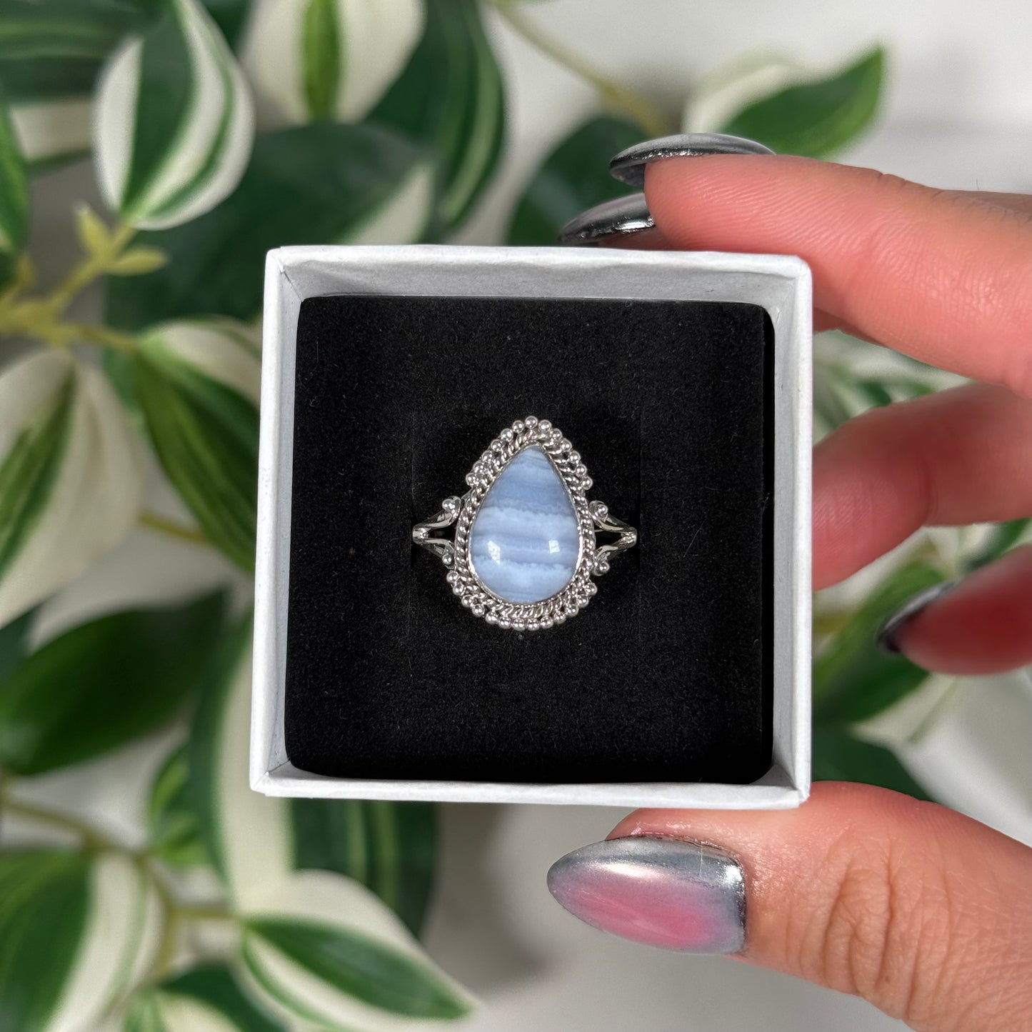 Size 9 blue lace agate ring