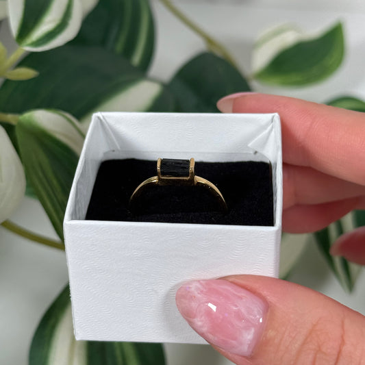 Gold plated black tourmaline ring (Sizes 7, 9, 10)