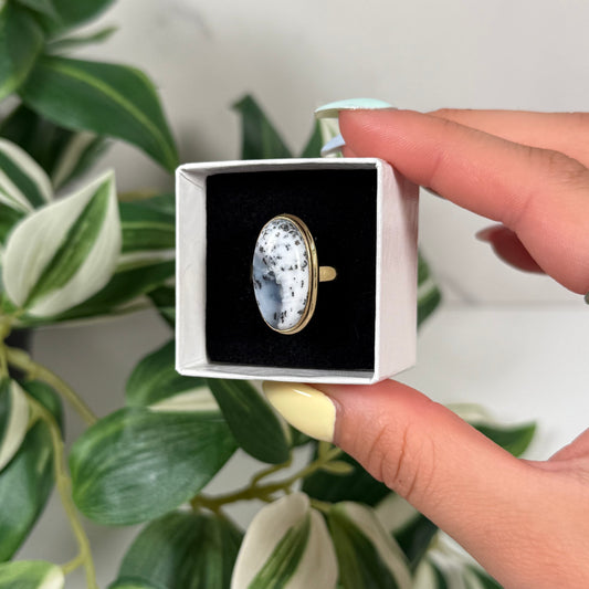Gold plated dendritic opal ring (sizes 7, 8, 9, 10, 11, 12)