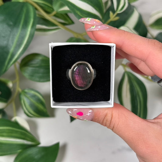 Size 8 pink labradorite ring