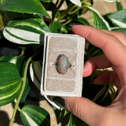 Size 6 Ethiopian opal marquis ring