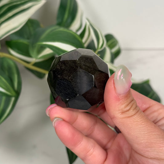 Obsidian faceted sphere
