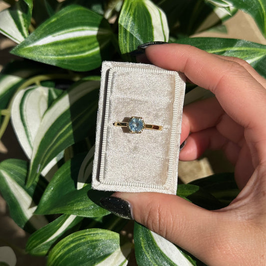 Gold plated size 10 blue topaz ring