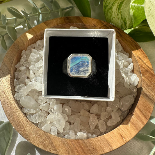 Size 9 rainbow moonstone men's ring