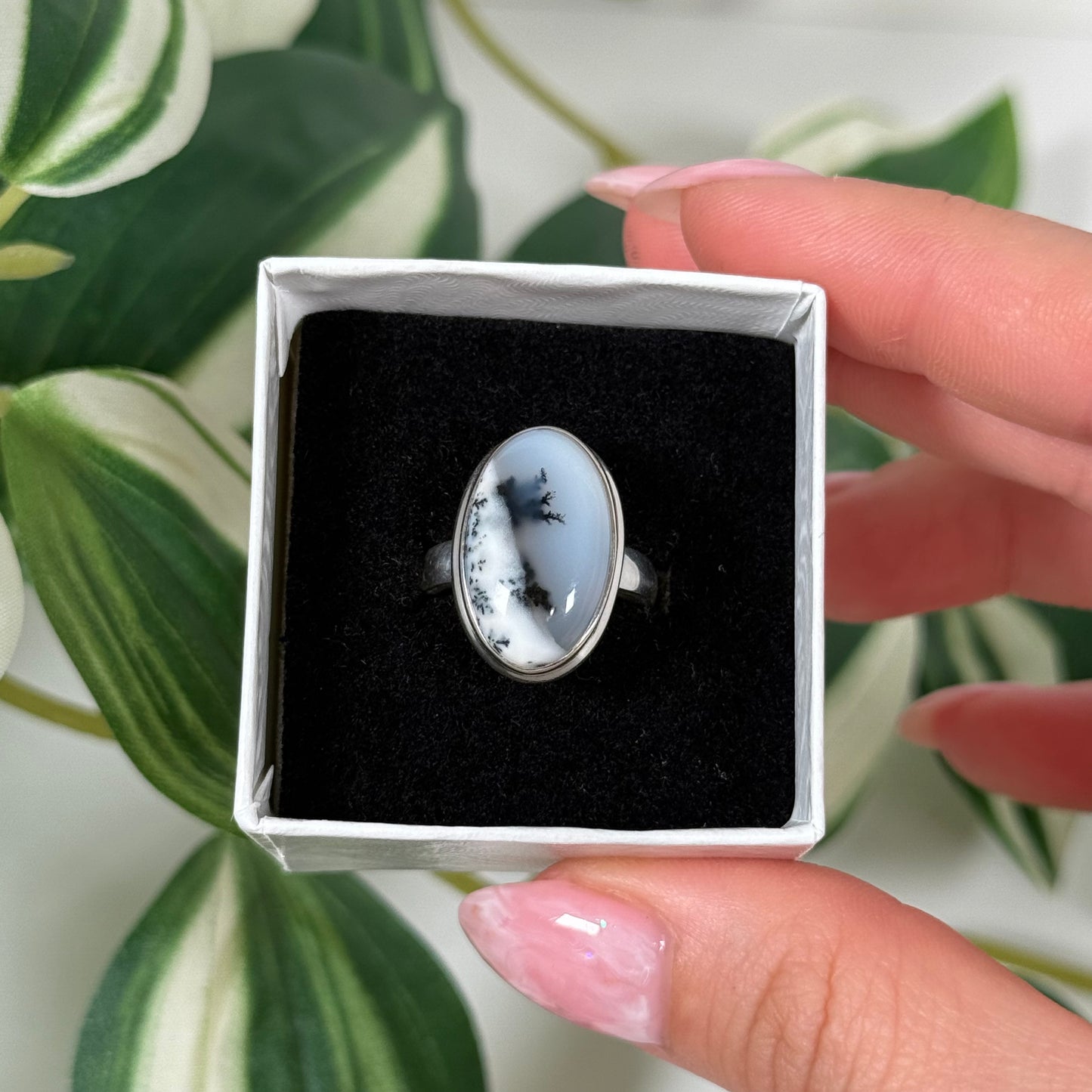 Size 6 dendritic opal ring