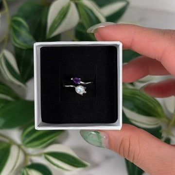 Amethyst/rainbow moonstone ring (Sizes 4, 6)