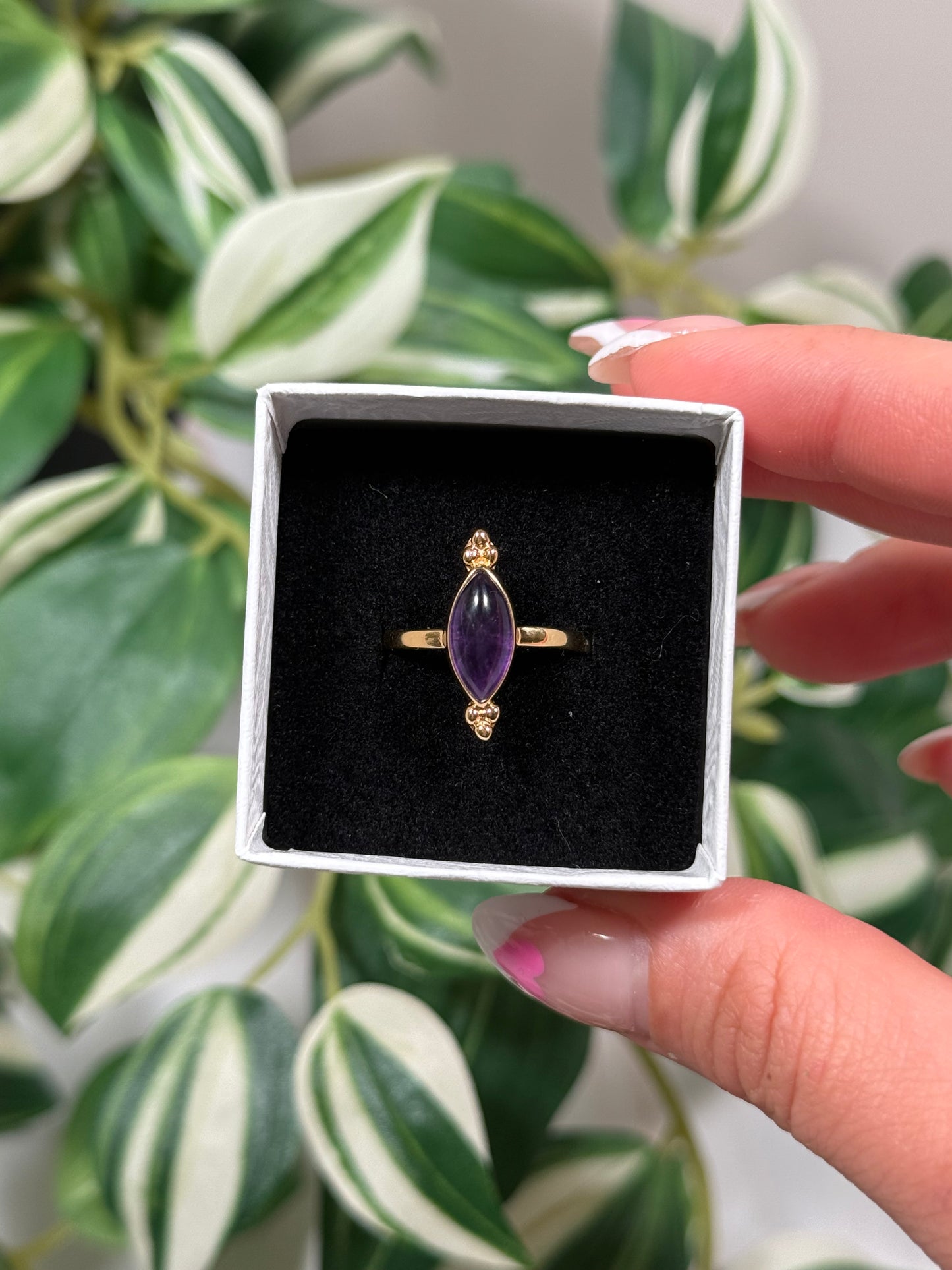 Gold plated amethyst ring (sizes 5, 8, 9)