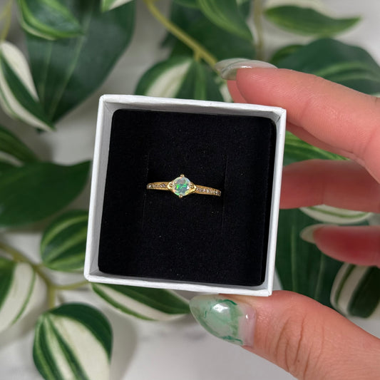 Size 8 gold plated Ethiopian opal with natural diamonds ring