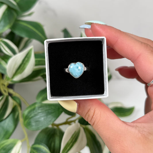 Larimar heart ring (sizes 5, 6, 7, 8, 8.5, 9, 10, 11)