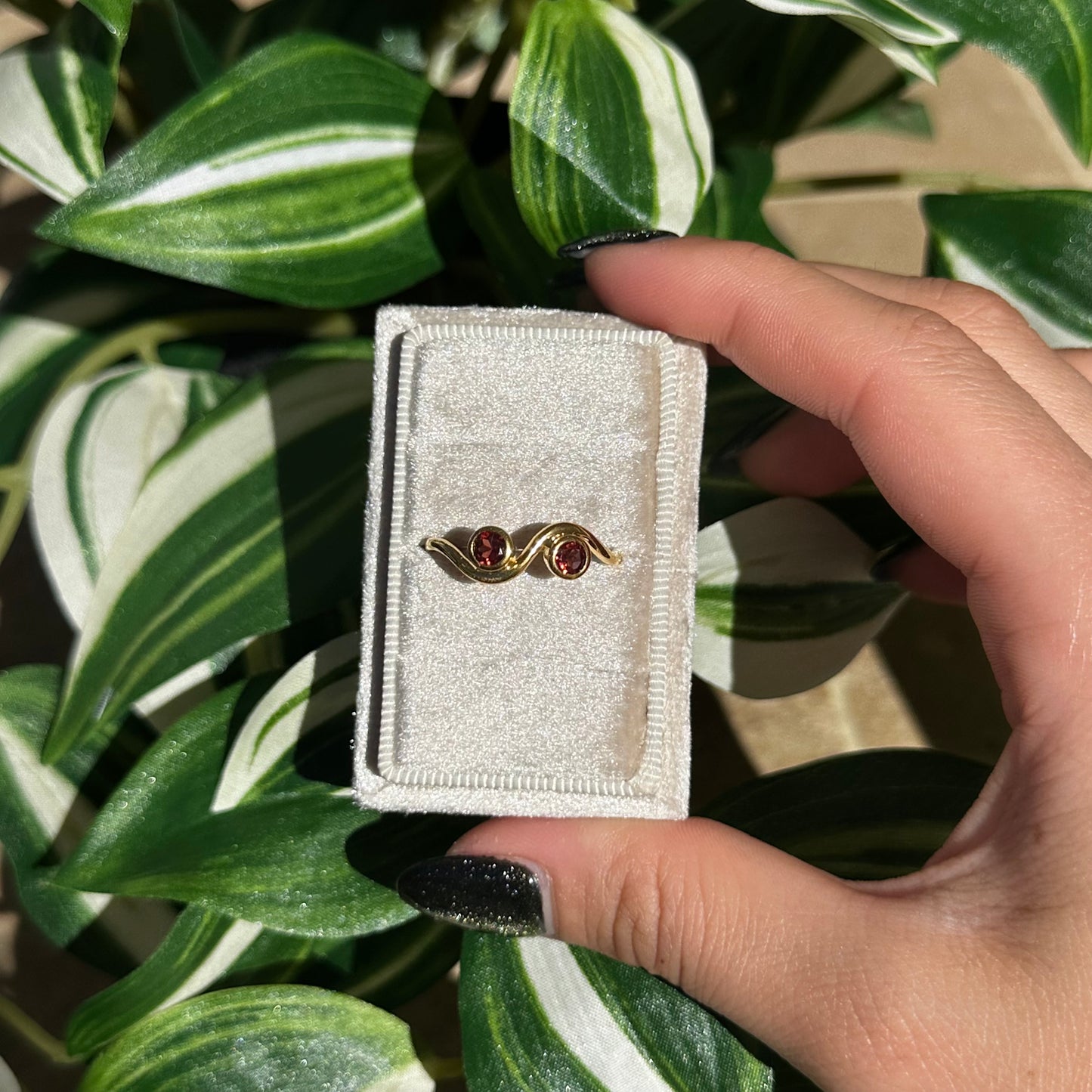 Gold plated double garnet ring (Sizes 8 & 10)