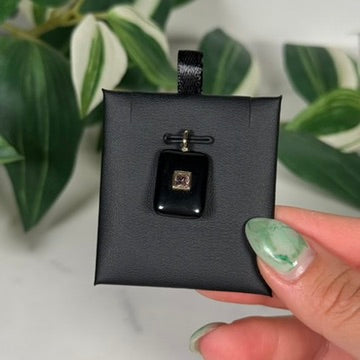 Obsidian with faceted pink topaz rectangle pendant