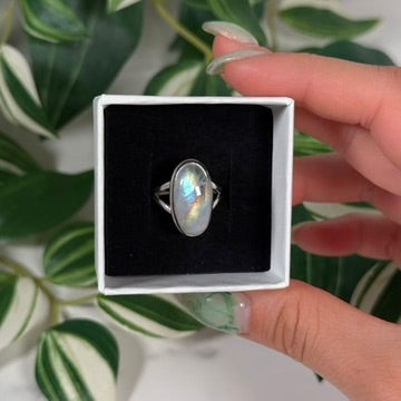 Size 6 rainbow moonstone ring