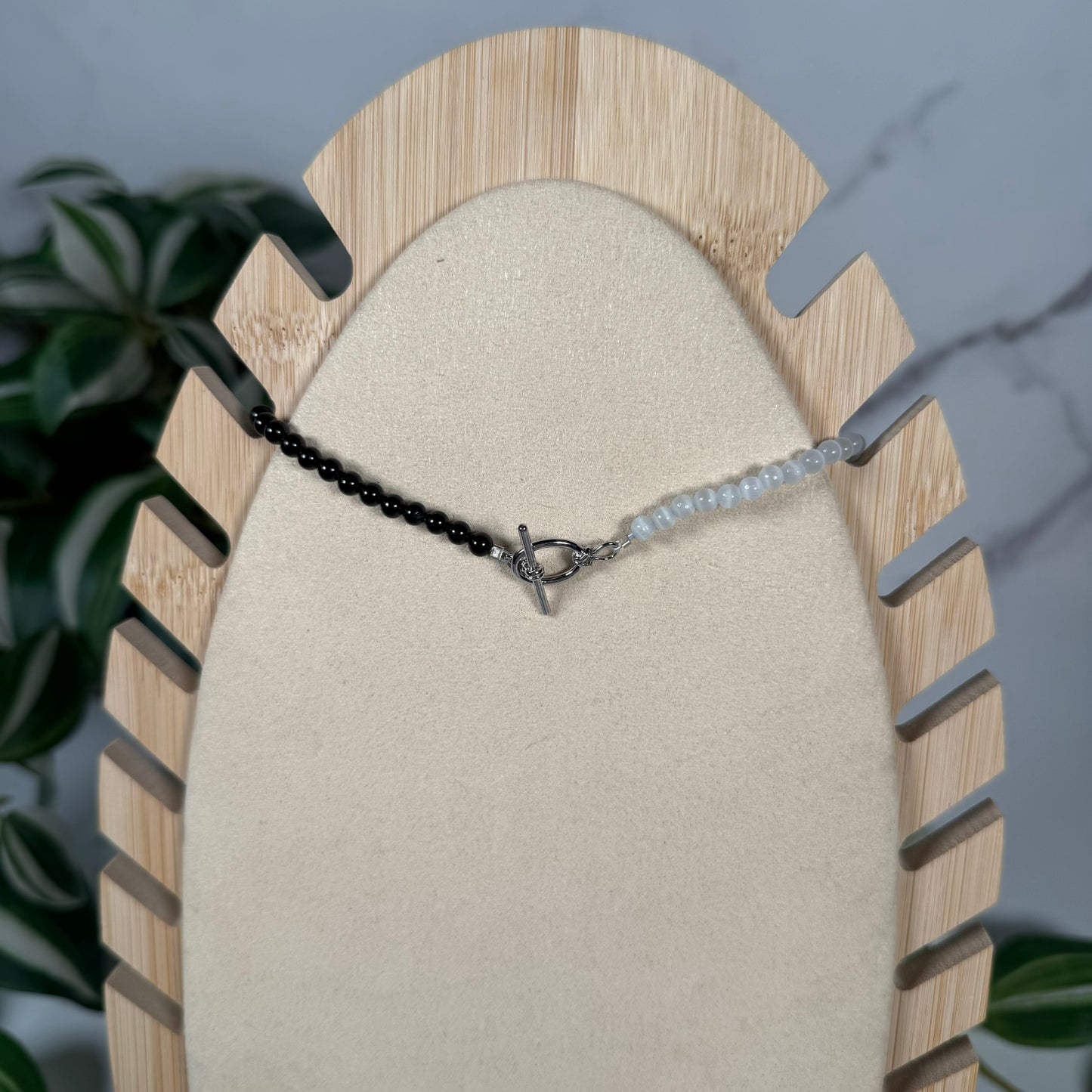 Selenite x obsidian necklace