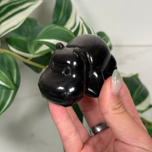 Silver sheen obsidian hippo - Large