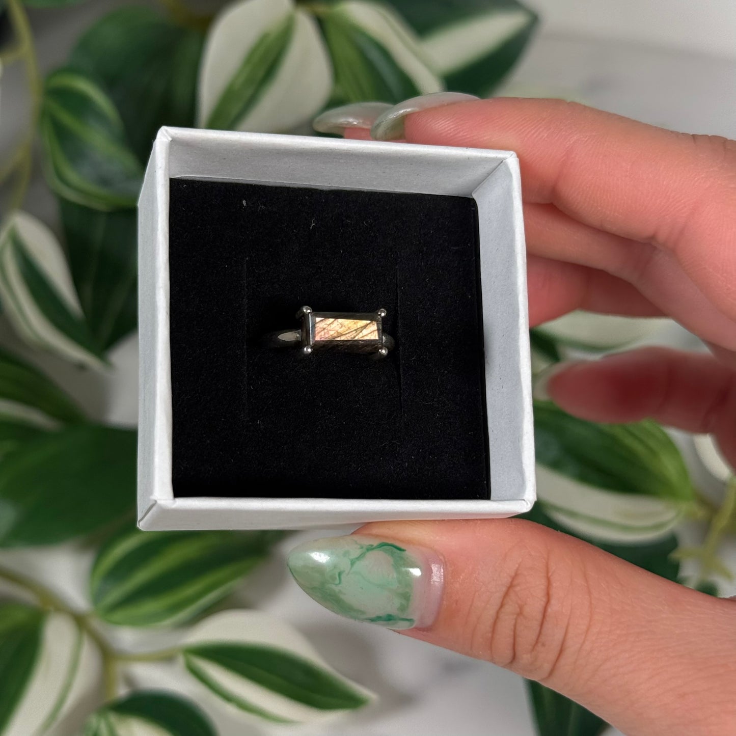 Size 5 peach labradorite ring