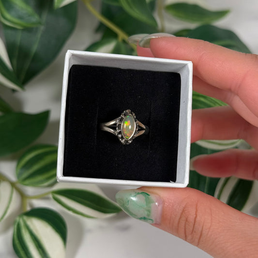 Size 8 Ethiopian opal marquise ring