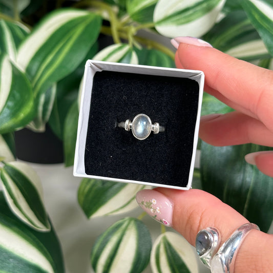 Size 5 silver labradorite ring