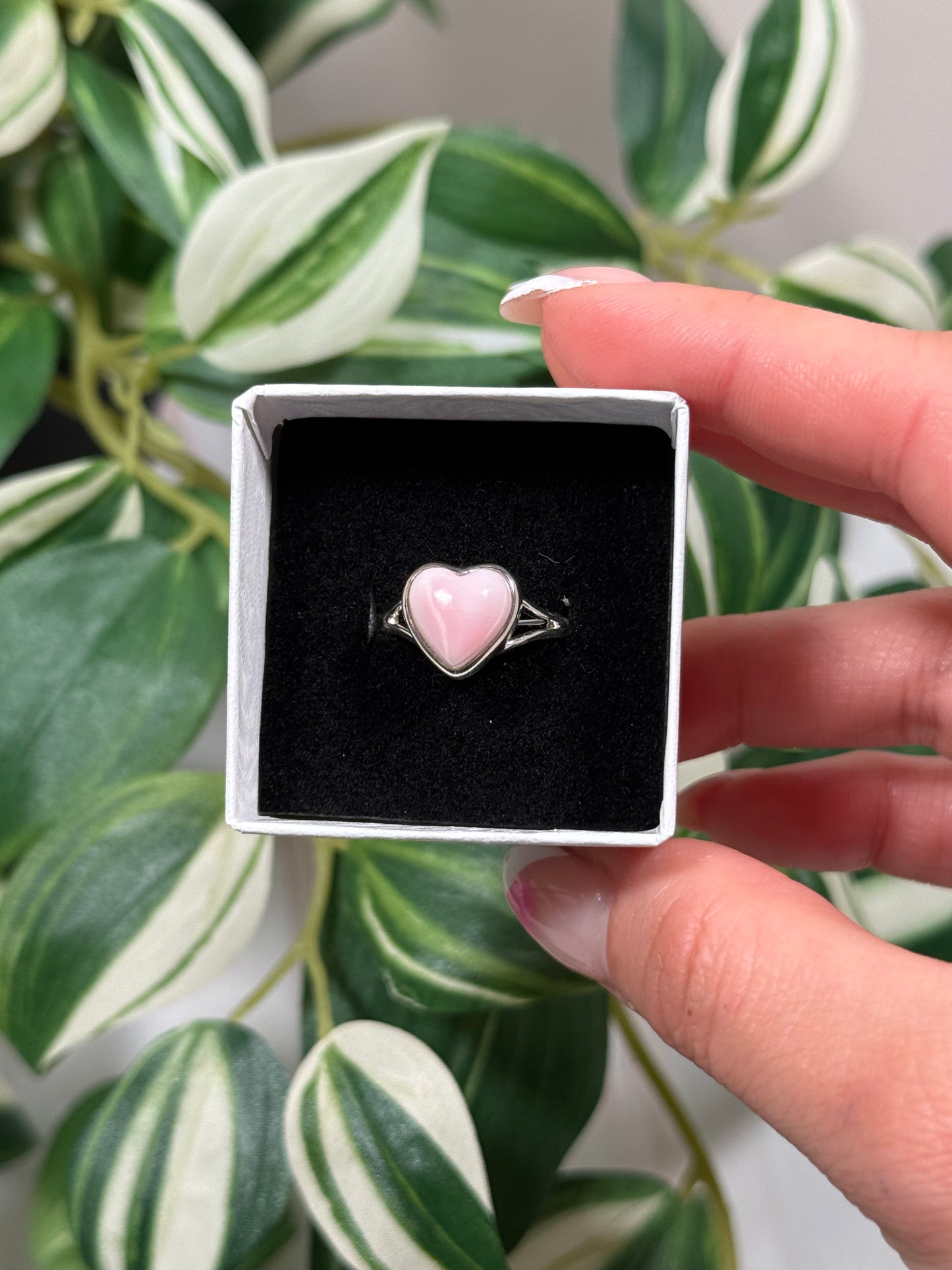 Pink opal heart ring (size 6, 8, 10)